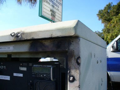 Exterior of a power-supply cabinet after a power-line incident